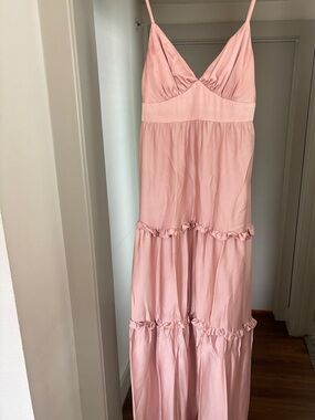 Women's Pink Tiered Maxi Dress with Spaghetti Straps